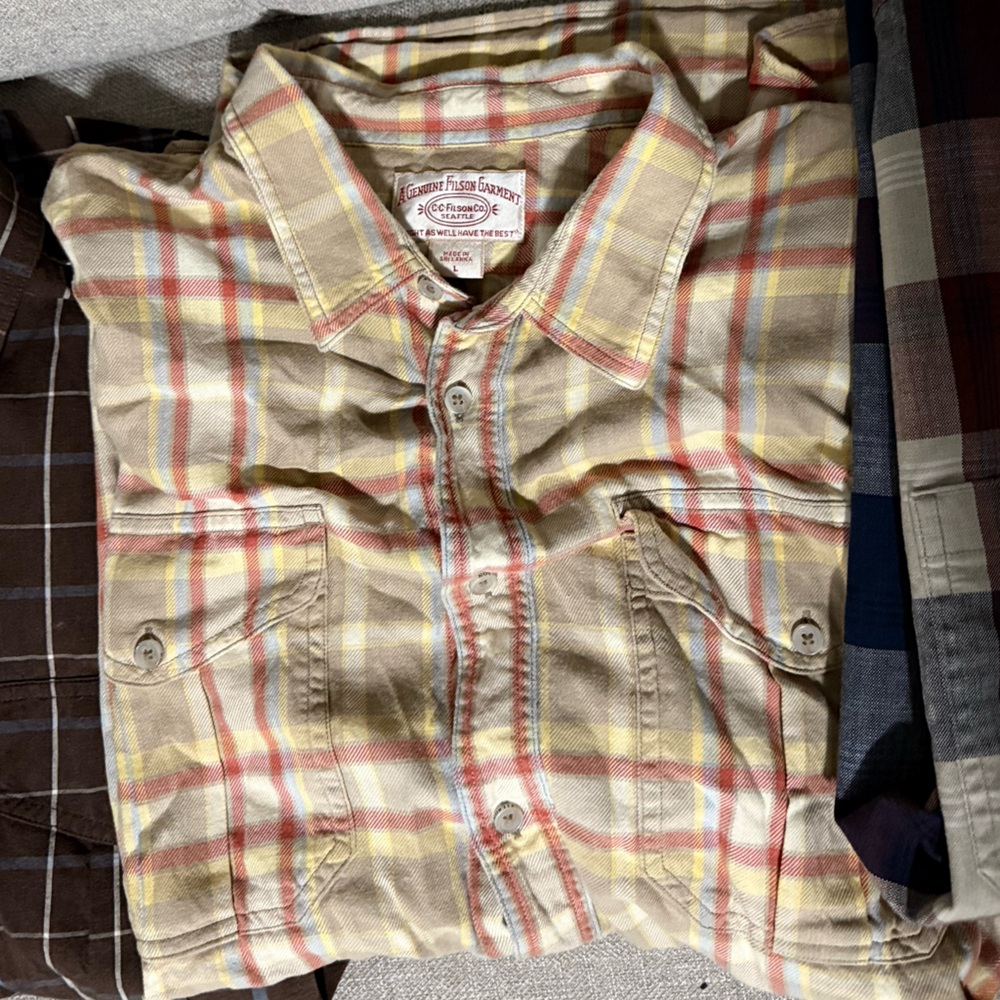 Filson Alaskan Guide Shirt SS Beige and Red Plaid Shirt